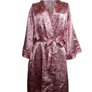 Pretty Secrets Satin Roses Pink Dressing Gown SZ S
